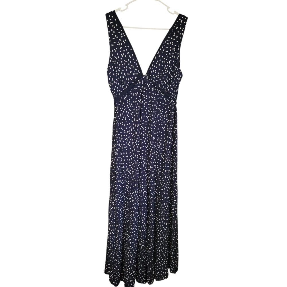 Anthropologie HD in Paris Tallulah Polka Dot Wide Leg Jumpsuit Navy Size 12P - Picture 3 of 12